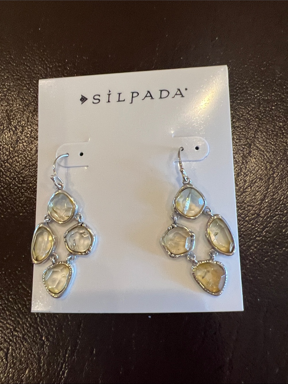 Silpada Silver Dangle Earrings with Pale Yellow Stones